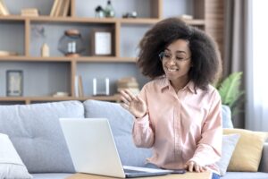 Woman talking to a therapist for virtual ADHD treatment