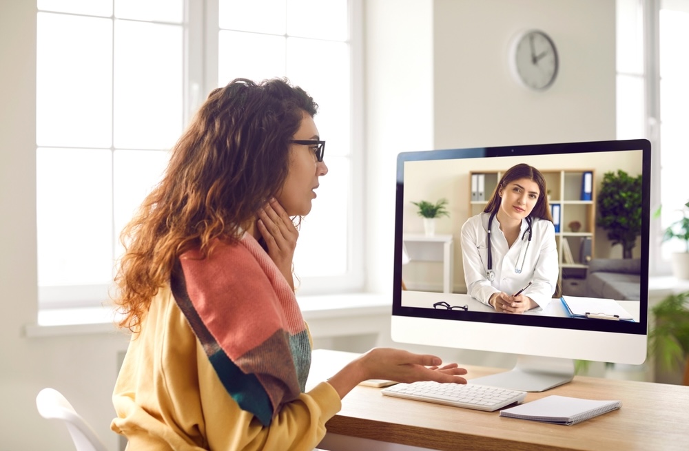 Woman having online anxiety treatment for mental health